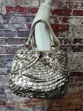Sobella Pewter-Champagne Ruffled Leather Shoulder Bag